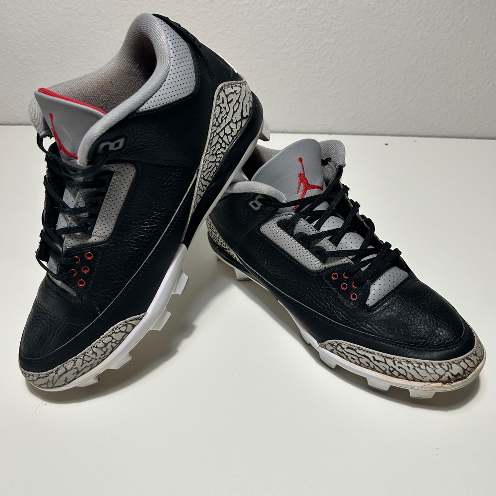 Jordan 3 Retro MCS Baseball Cleats Black Cement FZ8627-001 Mens 11.5